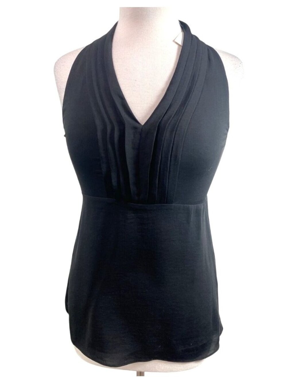 Banana Republic Black Pleated Halter V-Neck Tank Top Size 2 Empire Waist Blouse